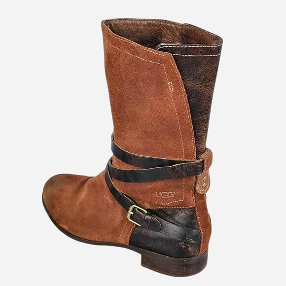 UGG Deanna Boots Chocolate Brown Suede Leather Shearling Lined Mid-Calf l Size 8 - Picture 3 of 8